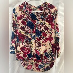 🌸🌺 Floral Button Down Tie Front Blouse